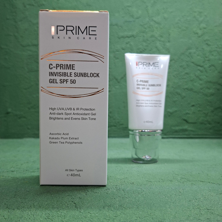 ژل ضد آفتاب پرایم بی رنگ SPF50 حاوی ویتامین سی حجم 40 میل
